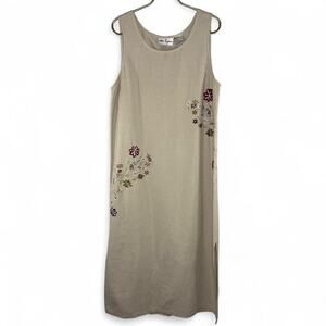 Vintage Alix Taylor Embroidered Linen Shift Maxi Dress‎ - Size 10 - Cottagecore